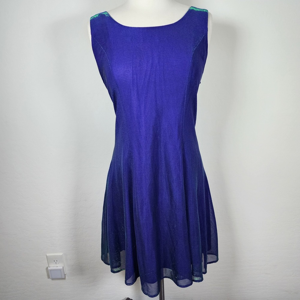Vintage Molly Malloy Evening Dress Blue Green Sleeveless Strappy Back‎ Size 14